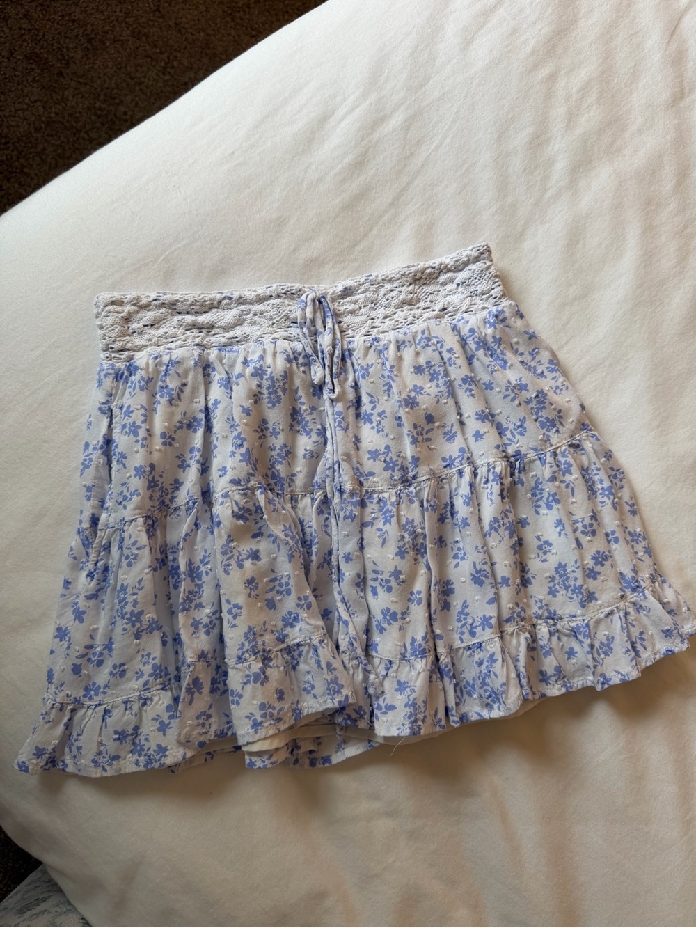 Smocked Waist Blue Floral Tiered Mini Skirt